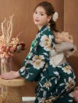 画像1: 【即日発送！】グリーン×牡丹浴衣 OBI-hira-100-ok-9-PxBR / HIMO-900-yn-7-MOC / HEKO-800-sb-3-BR / YA-953-kn-W / GETA-02-ok-4-MOC/ [YMT] (1)
