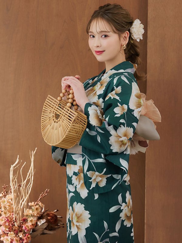 画像10: 【即日発送！】グリーン×牡丹浴衣【浴衣３点セット 浴衣/帯/下駄】[YMT] (10)