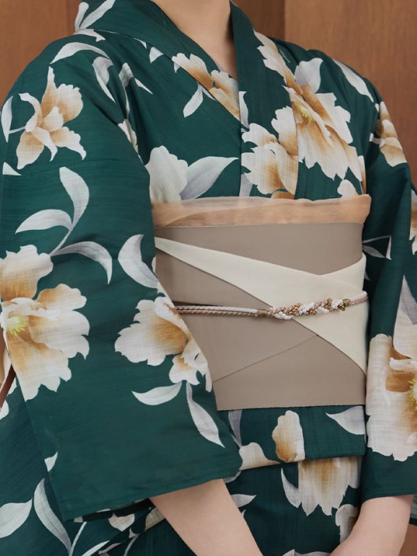 画像15: 【即日発送！】グリーン×牡丹浴衣【浴衣３点セット 浴衣/帯/下駄】[YMT] (15)