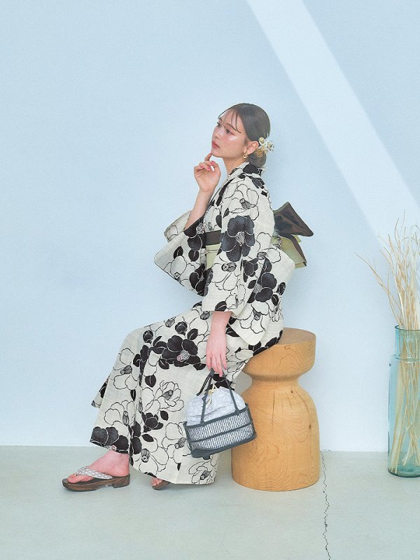 画像10: 【即日発送！】モノトーン大正モダン浴衣【浴衣３点セット 浴衣/帯/下駄】[YMT] (10)