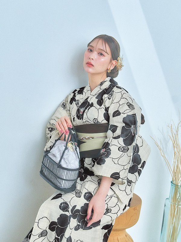 画像11: 【即日発送！】モノトーン大正モダン浴衣【浴衣３点セット 浴衣/帯/下駄】[YMT] (11)