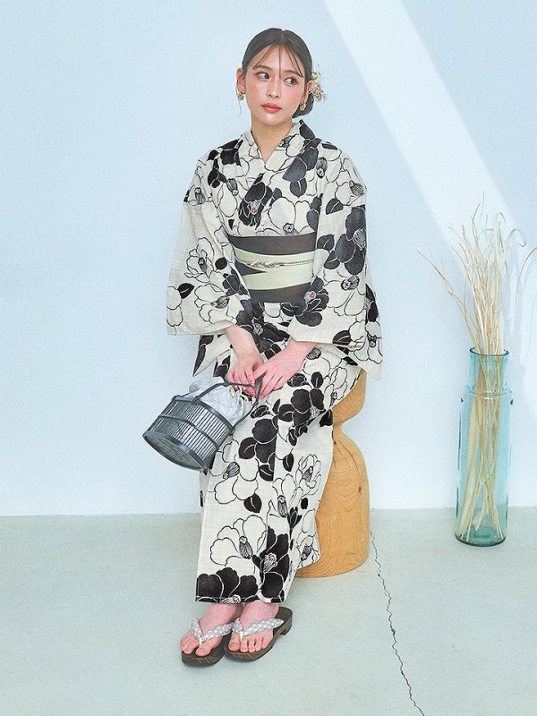 画像12: 【即日発送！】モノトーン大正モダン浴衣【浴衣３点セット 浴衣/帯/下駄】[YMT] (12)