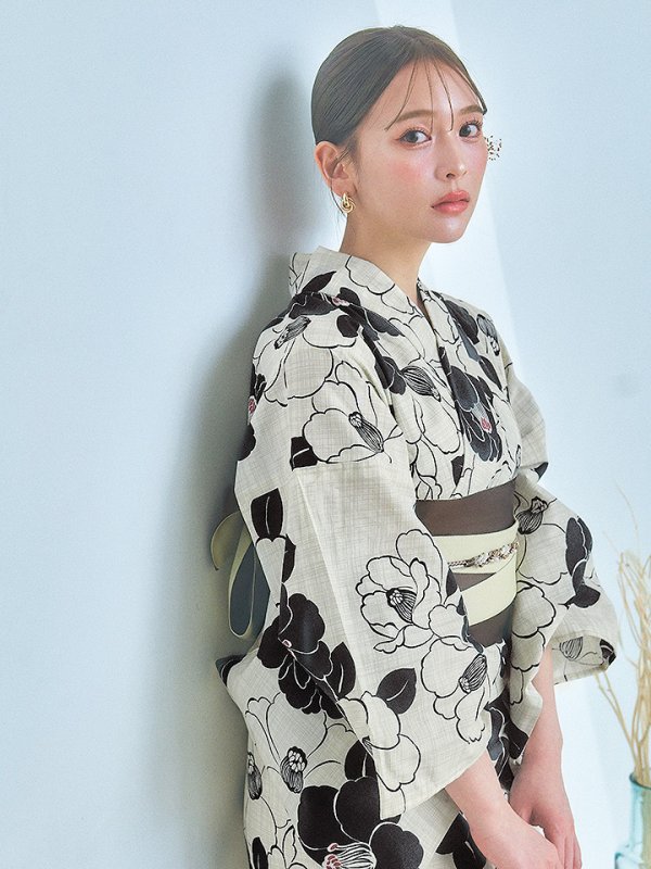 画像13: 【即日発送！】モノトーン大正モダン浴衣【浴衣３点セット 浴衣/帯/下駄】[YMT] (13)