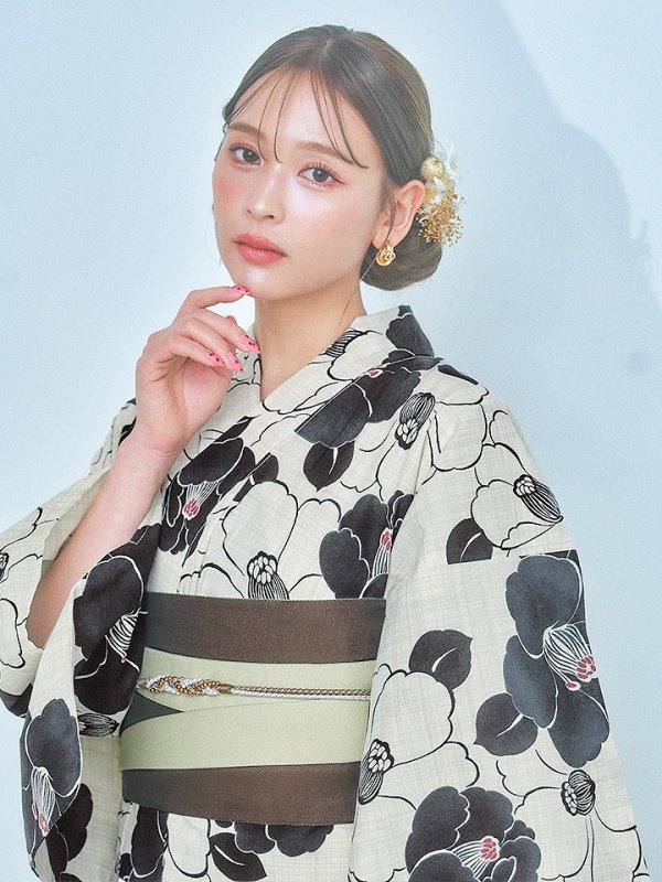 画像14: 【即日発送！】モノトーン大正モダン浴衣【浴衣３点セット 浴衣/帯/下駄】[YMT] (14)