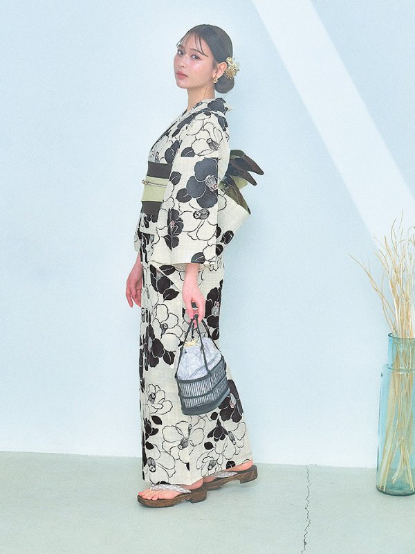 画像15: 【即日発送！】モノトーン大正モダン浴衣【浴衣３点セット 浴衣/帯/下駄】[YMT] (15)