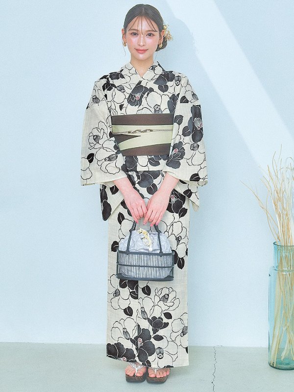 画像4: 【即日発送！】モノトーン大正モダン浴衣【浴衣３点セット 浴衣/帯/下駄】[YMT] (4)