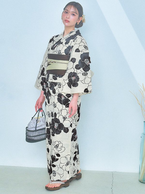 画像5: 【即日発送！】モノトーン大正モダン浴衣【浴衣３点セット 浴衣/帯/下駄】[YMT] (5)