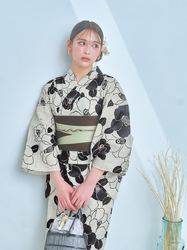画像6: 【即日発送！】モノトーン大正モダン浴衣【浴衣３点セット 浴衣/帯/下駄】[YMT] (6)