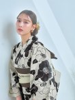 画像1: 【即日発送！】モノトーン大正モダン浴衣 OBI-hira-100-ok-2-BRxBE / HIMO-900-yn-7-MOC / HEKO-800-sb-3-BR / YA-1027-wk-IV / GETA-02-ok-4-MOC/ [YMT] (1)