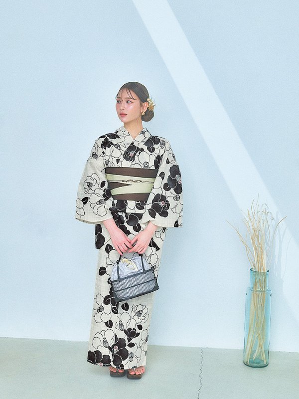 画像8: 【即日発送！】モノトーン大正モダン浴衣【浴衣３点セット 浴衣/帯/下駄】[YMT] (8)