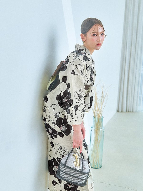 画像9: 【即日発送！】モノトーン大正モダン浴衣【浴衣３点セット 浴衣/帯/下駄】[YMT] (9)