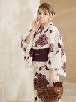 画像6: 【即日発送】パープルレッドダリア柄浴衣【浴衣３点セット 浴衣/帯/下駄】OBI-siwa-202-ok-16-WR / HIMO-902-kj-5-RosePK / HEKO-800-sb-5-WH / YA-1024-wk-BE / GETA-02-ok-8-RoseP/ [YMT] (6)