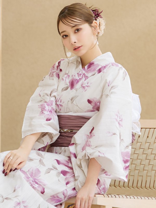 画像10: 【即日発送】パープルピンクフラワー浴衣【浴衣３点セット 浴衣/帯/下駄】[YMT] (10)