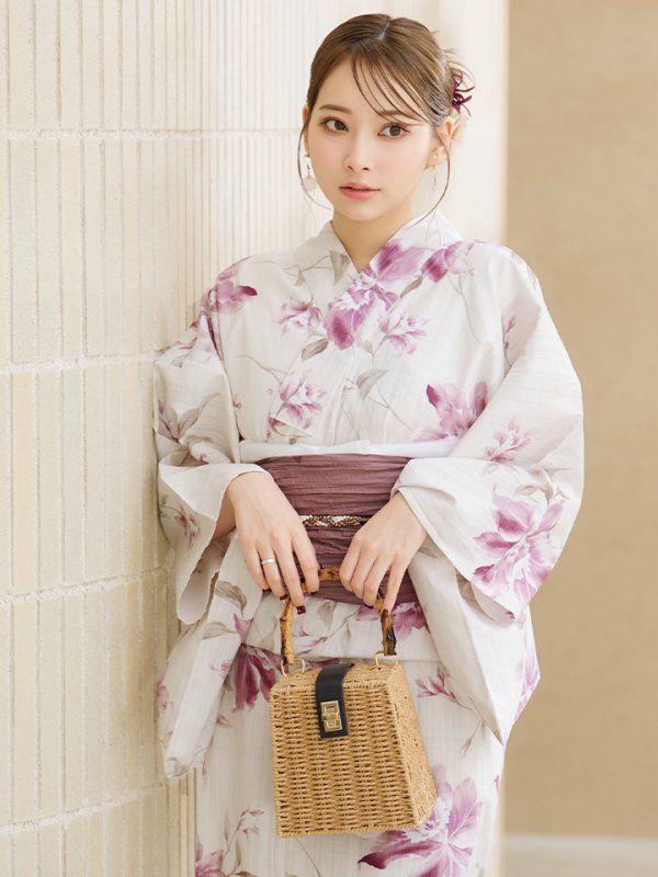 画像5: 【即日発送】パープルピンクフラワー浴衣【浴衣３点セット 浴衣/帯/下駄】[YMT] (5)