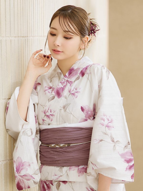 画像6: 【即日発送】パープルピンクフラワー浴衣【浴衣３点セット 浴衣/帯/下駄】[YMT] (6)