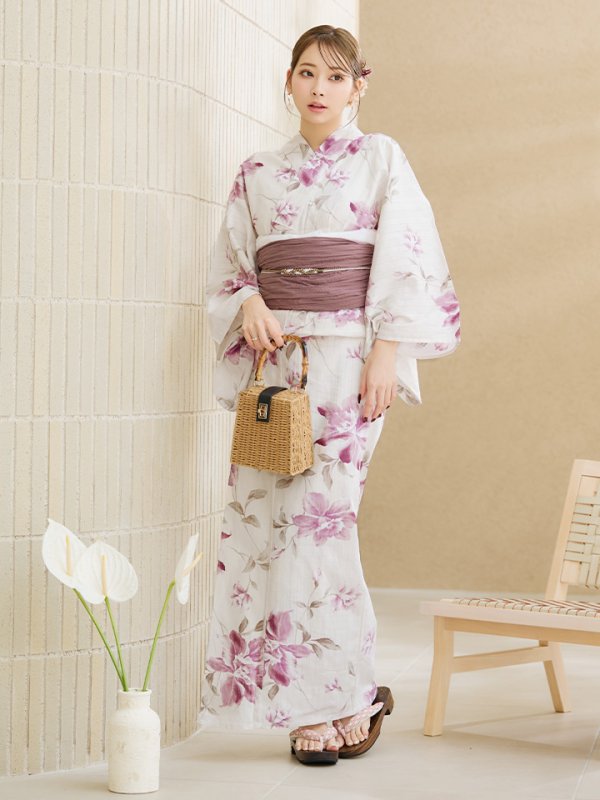 画像7: 【即日発送】パープルピンクフラワー浴衣【浴衣３点セット 浴衣/帯/下駄】[YMT] (7)