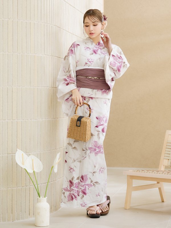 画像8: 【即日発送】パープルピンクフラワー浴衣【浴衣３点セット 浴衣/帯/下駄】[YMT] (8)