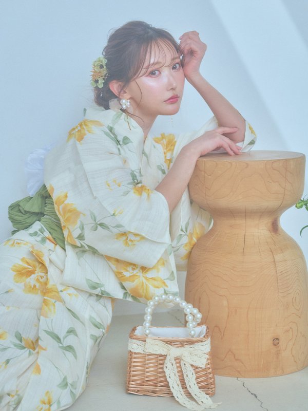 画像10: 【即日発送！】レモンフラワー浴衣【浴衣３点セット 浴衣/帯/下駄】[YMT] (10)