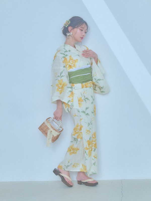 画像12: 【即日発送！】レモンフラワー浴衣【浴衣３点セット 浴衣/帯/下駄】[YMT] (12)