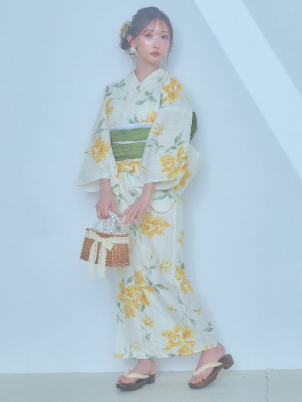 画像2: 【即日発送！】レモンフラワー浴衣【浴衣３点セット 浴衣/帯/下駄】[YMT] (2)