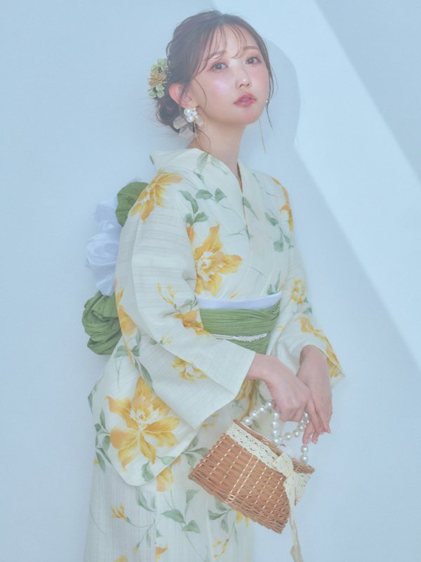 画像3: 【即日発送！】レモンフラワー浴衣【浴衣３点セット 浴衣/帯/下駄】[YMT] (3)