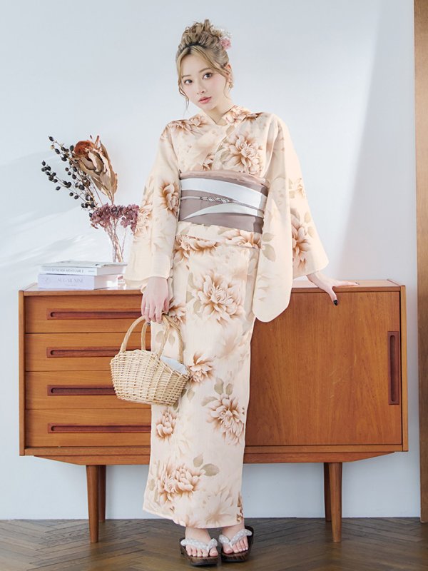 画像4: 【即日発送】リッチベージュダリア浴衣【浴衣３点セット 浴衣/帯/下駄】[YMT] (4)