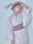 画像2: 【即日発送】くすみカラー×パープルダリア浴衣【浴衣３点セット 浴衣/帯/下駄】[YMT] (2)