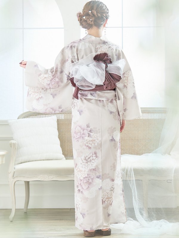 画像17: 【即日発送】くすみカラー×パープルダリア浴衣【浴衣３点セット 浴衣/帯/下駄】[YMT] (17)