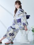 画像3: 【予約 / 5月中旬発送予定】白地に凛と咲くクレマチス柄浴衣 OBI-siwa-201-wk-5-BL / HIMO-902-kj-4-PL / HEKO-800-sb-5-WH / YA-1025-wk-BL / GETA-01-kj-2-BL/ [YMT] (3)