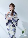 画像5: 【即日発送】白地に凛と咲くクレマチス柄浴衣【浴衣３点セット 浴衣/帯/下駄】[YMT] (5)