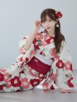 画像1: 【予約 / 5月中旬発送予定】古典レトロ椿浴衣 OBI-siwa-201-wk-3-WR / HIMO-902-kj-5-RosePK / HEKO-800-sb-5-WH / YA-1027-wk-R / GETA-02-ok-8-RoseP/ [YMT] (1)