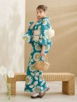 画像12: 【即日発送】アクア地×向日葵のハイカラ浴衣【浴衣３点セット 浴衣/帯/下駄】OBI-siwa-203-wk / HIMO-902-kj-1-BLGR / HEKO-800-sb-5-WH / YA-1025-wk-BL / GETA-01-kj-2-BL/ [YMT] (12)
