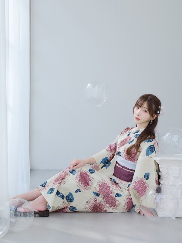 画像10: 【即日発送】はいからピンクの紫陽花浴衣【浴衣３点セット 浴衣/帯/下駄】[YMT] (10)