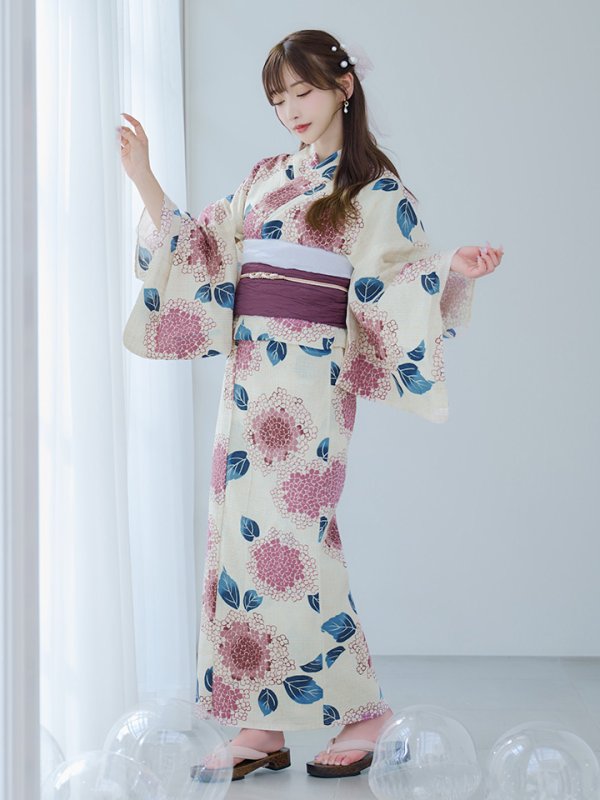 画像11: 【即日発送】はいからピンクの紫陽花浴衣【浴衣３点セット 浴衣/帯/下駄】[YMT] (11)