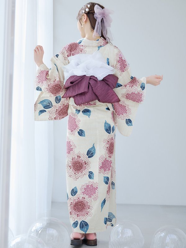 画像13: 【即日発送】はいからピンクの紫陽花浴衣【浴衣３点セット 浴衣/帯/下駄】[YMT] (13)