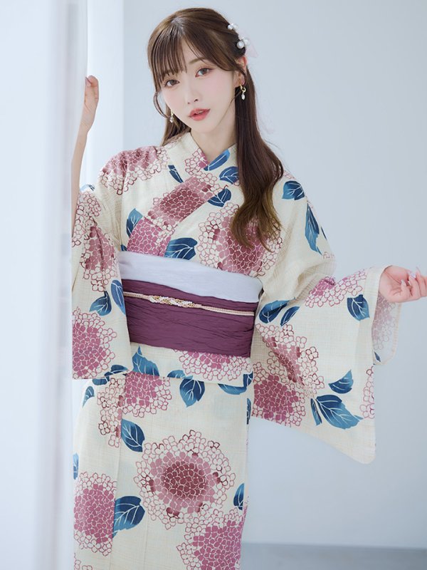 画像2: 【即日発送】はいからピンクの紫陽花浴衣【浴衣３点セット 浴衣/帯/下駄】[YMT] (2)