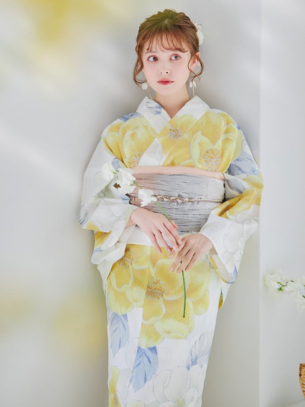 画像2: 【即日発送】ヘルシー油彩牡丹浴衣【浴衣３点セット 浴衣/帯/下駄】[YMT] (2)