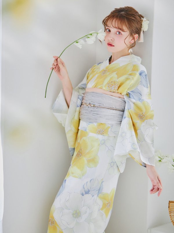 画像3: 【即日発送】ヘルシー油彩牡丹浴衣【浴衣３点セット 浴衣/帯/下駄】[YMT] (3)