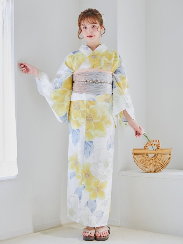 画像4: 【即日発送】ヘルシー油彩牡丹浴衣【浴衣３点セット 浴衣/帯/下駄】[YMT] (4)
