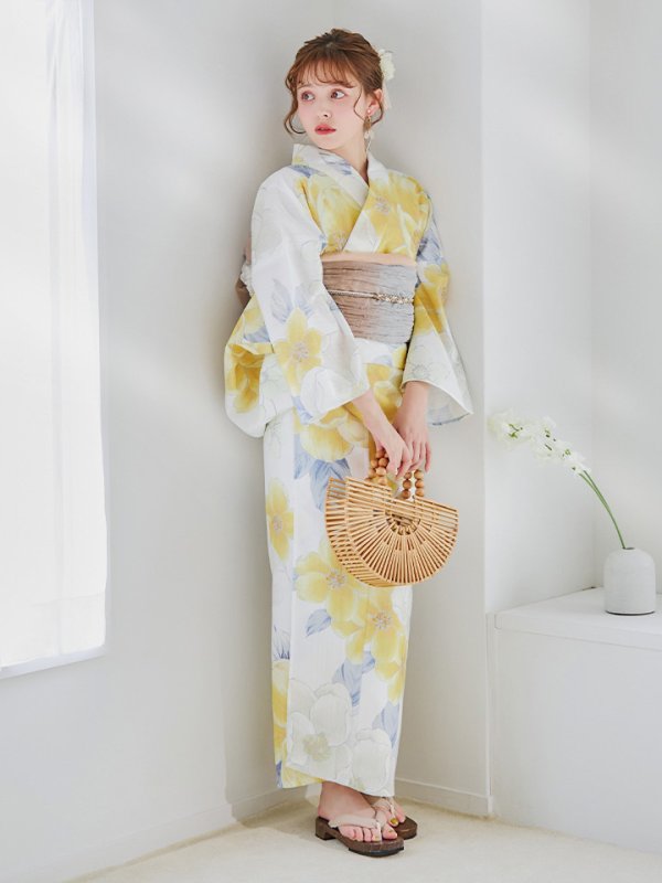 画像5: 【即日発送】ヘルシー油彩牡丹浴衣【浴衣３点セット 浴衣/帯/下駄】[YMT] (5)