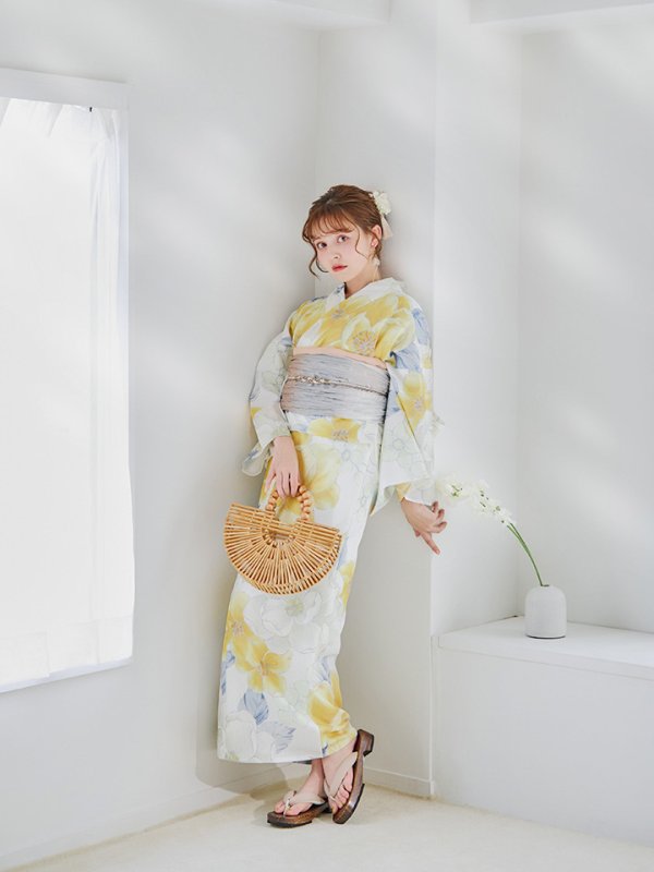 画像6: 【即日発送】ヘルシー油彩牡丹浴衣【浴衣３点セット 浴衣/帯/下駄】[YMT] (6)