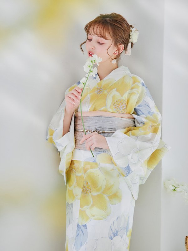 画像8: 【即日発送】ヘルシー油彩牡丹浴衣【浴衣３点セット 浴衣/帯/下駄】[YMT] (8)