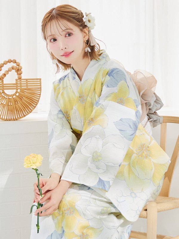 画像9: 【即日発送】ヘルシー油彩牡丹浴衣【浴衣３点セット 浴衣/帯/下駄】[YMT] (9)