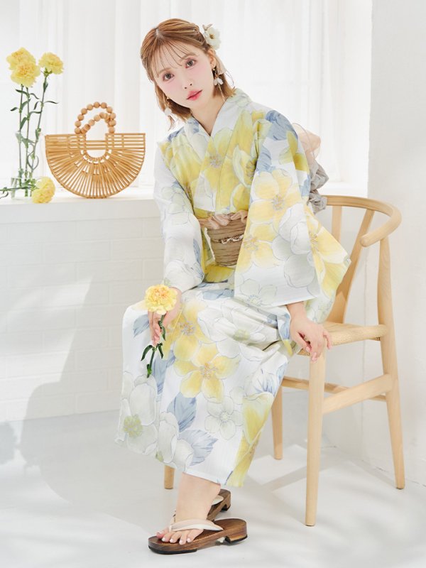 画像12: 【即日発送】ヘルシー油彩牡丹浴衣【浴衣３点セット 浴衣/帯/下駄】[YMT] (12)