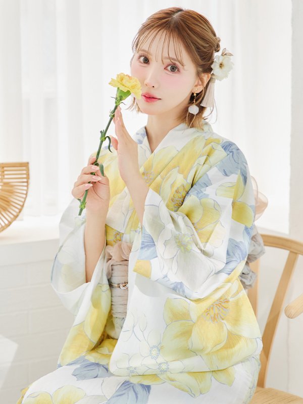 画像3: 【即日発送】ヘルシー油彩牡丹浴衣【浴衣３点セット 浴衣/帯/下駄】[YMT] (3)