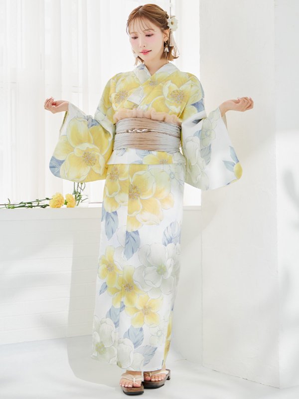画像4: 【即日発送】ヘルシー油彩牡丹浴衣【浴衣３点セット 浴衣/帯/下駄】[YMT] (4)