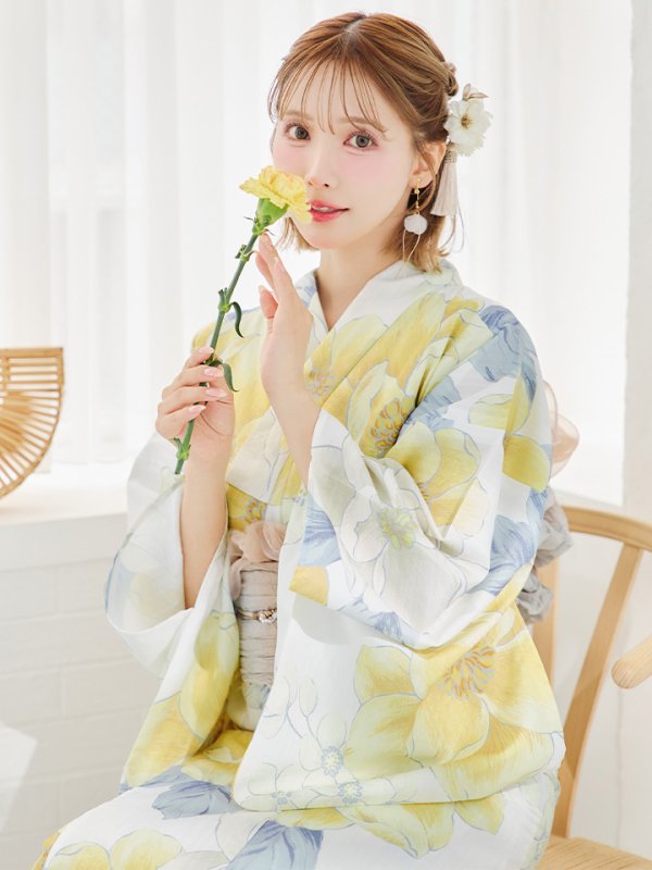 画像5: 【即日発送】ヘルシー油彩牡丹浴衣【浴衣３点セット 浴衣/帯/下駄】[YMT] (5)