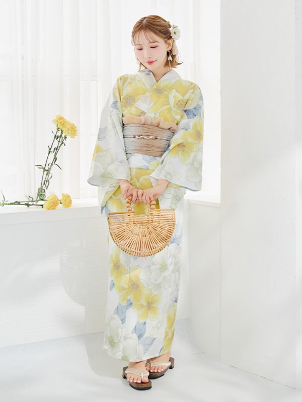 画像6: 【即日発送】ヘルシー油彩牡丹浴衣【浴衣３点セット 浴衣/帯/下駄】[YMT] (6)