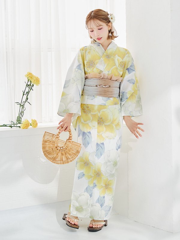 画像8: 【即日発送】ヘルシー油彩牡丹浴衣【浴衣３点セット 浴衣/帯/下駄】[YMT] (8)
