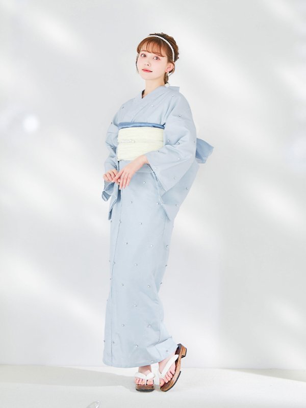 画像7: 【即日発送】アーガイルビジュー浴衣 【浴衣３点セット 浴衣/帯/下駄】[YMT] (7)